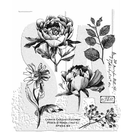 New Tim Holtz 7"x8.5" Cling Stamp: French Garden (CMS487)