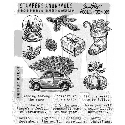 Tim Holtz 7"X8.5" Cling Stamps: Home For Christmas, by Stampers Anonymous (CMSLG1GHV1)