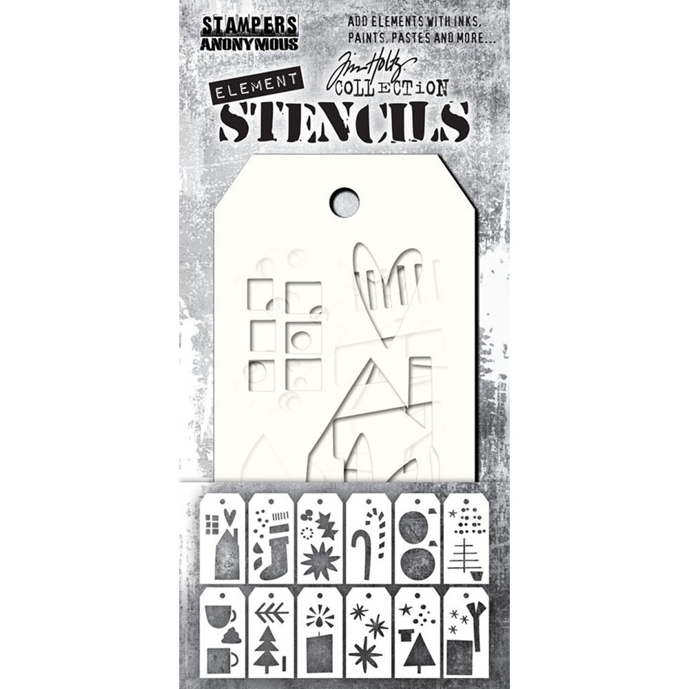 Tim Holtz Element Stencils: Festive Art, 12/Pkg, by Stampers Anonymous (EST005)