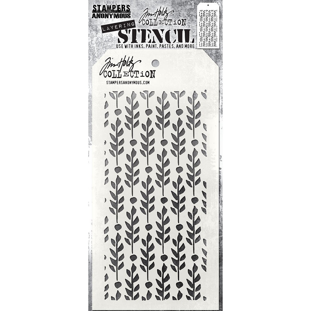 Tim Holtz 4"x8.5" Layering Stencil: Berry Leaves, by Stampers Anonymous (THS174)