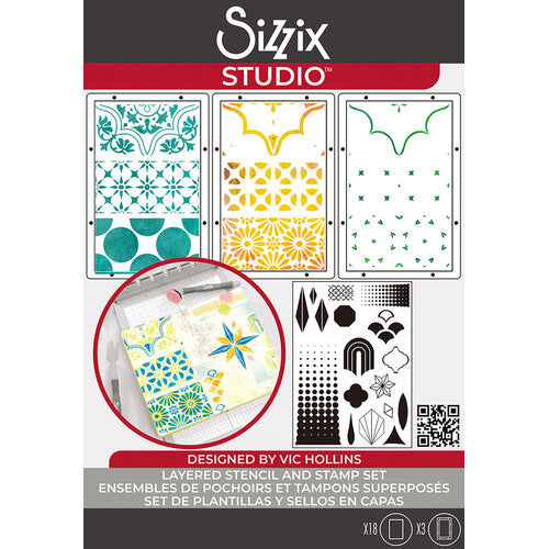 Sizzix Clear Stamp Set W/ Stencils: Geometric, 21/Pkg, By Vic Hollins (5A002BL61GF31)