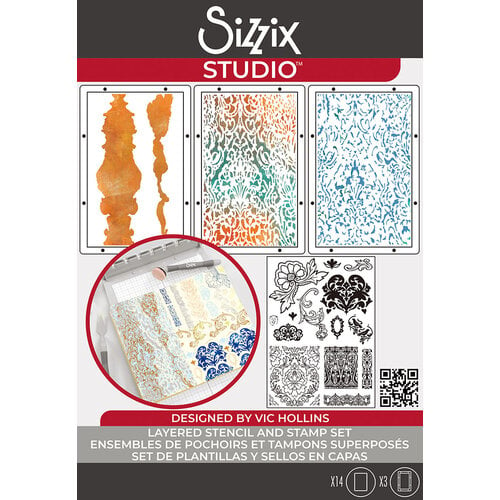 Sizzix Clear Stamp Set W/ Stencils: Ornate, 17/Pkg, By Vic Hollins (5A002BLK1GF35)