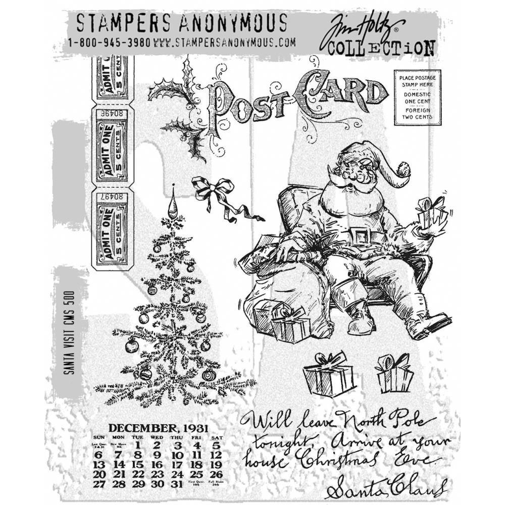 Tim Holtz 7"X8.5" Cling Stamps: Santa Visit, by Stampers Anonymous (CMSLG1GHTY)