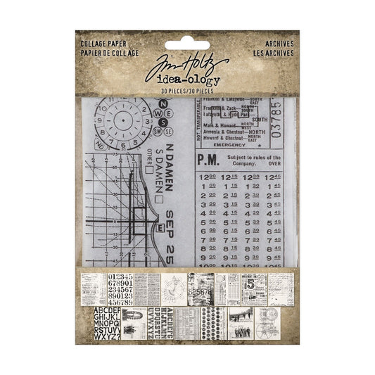 Tim Holtz Idea-ology Collage Paper Archives, 30 Pieces (TH94366)