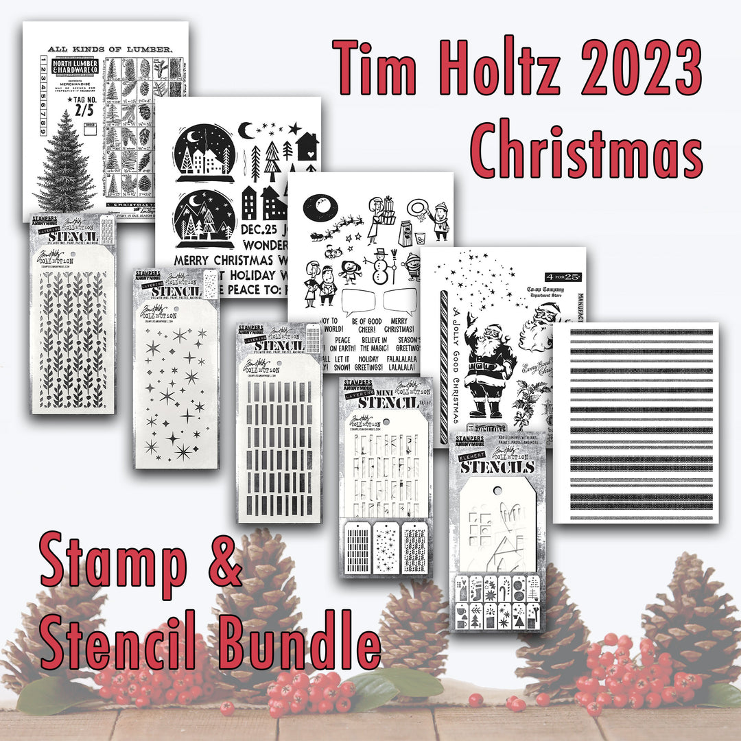 Tim Holtz 2023 Christmas Stamp & Stencils, 10 Product Bundle