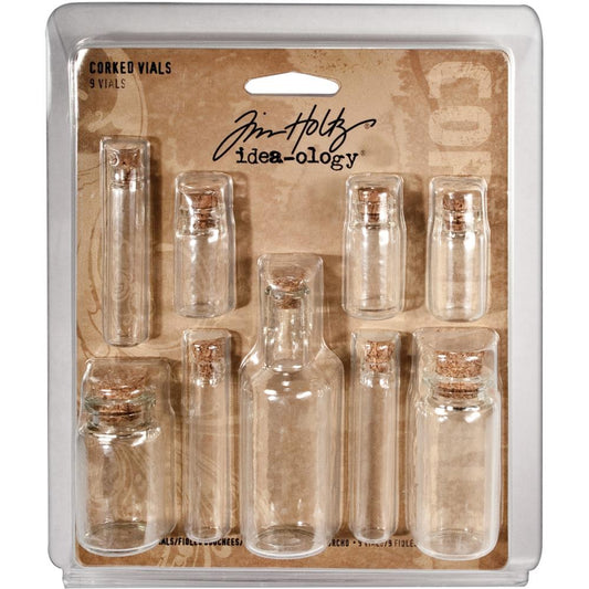 Tim Holtz Idea-Ology Corked Glass Vials: Clear, 9/Pkg (TH92899)