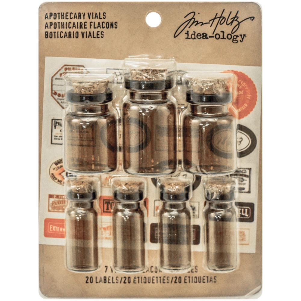 Tim Holtz Idea-Ology Corked Glass Vials: Apothecary Amber W/Vintage Labels, 7/Pkg (TH93302)