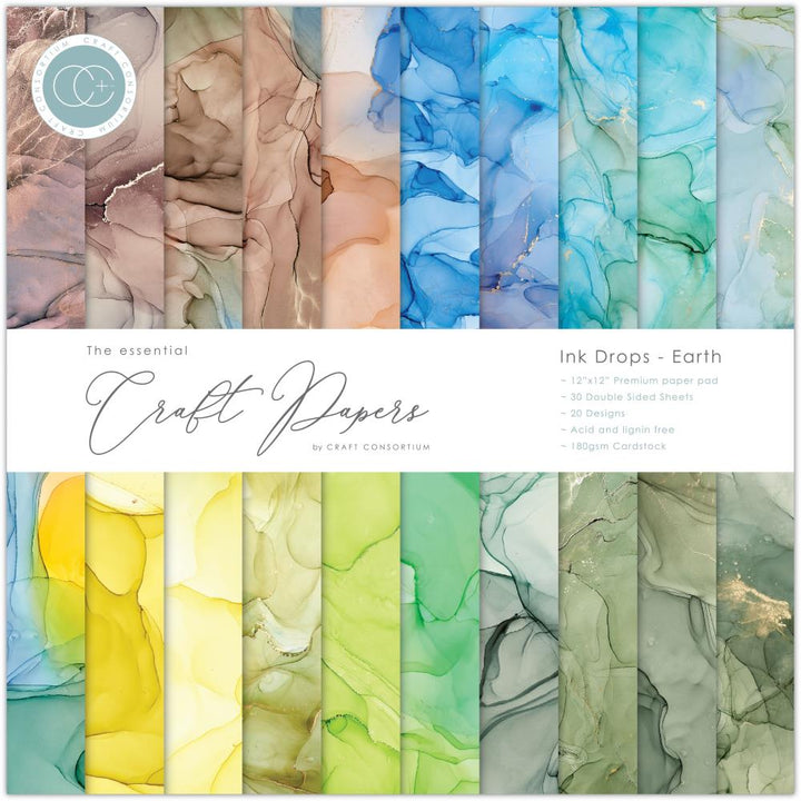 Craft Consortium Ink Drops 12"x12" Double Sided Paper Pad: Earth (CCPAD015)