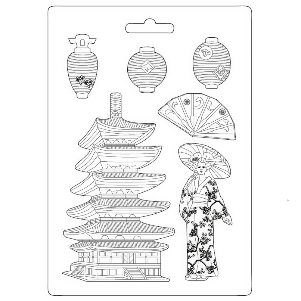 Stamperia Sir Vagabond In Japan 8.5"x11.5" Soft Maxi Mould: Pagoda (3PTA4509)