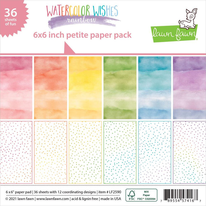 Lawn Fawn 6"X6" Single-Sided Petite Paper Pack: Watercolor Wishes Rainbow, 36/Pkg (LF2590)