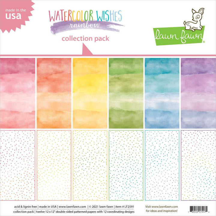 Lawn Fawn 12"X12" Double-Sided Collection Pack: Watercolor Wishes Rainbow, 12/Pkg (LF2591)