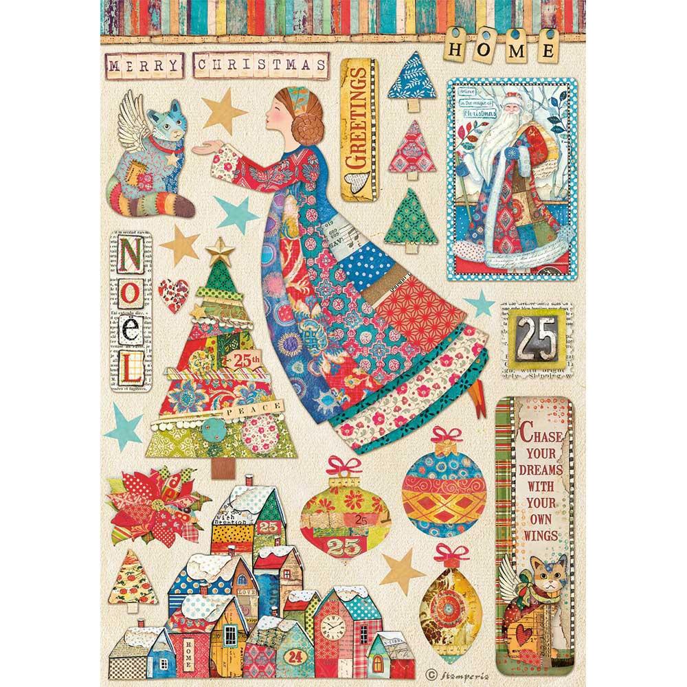 Stamperia Christmas Patchwork A4 Rice Paper Sheet: Elements (DFSA4587)