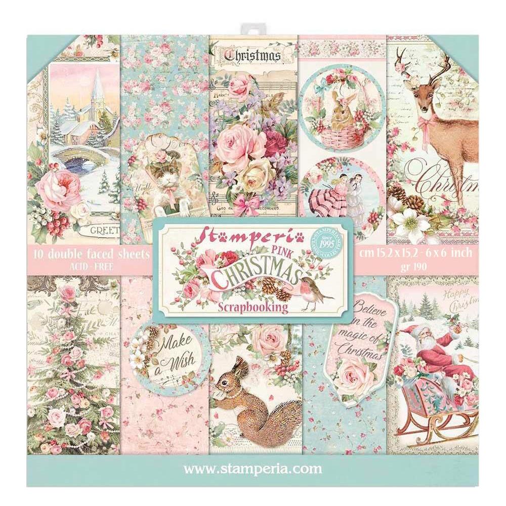 Stamperia Pink Christmas 6"x6" Double Sided Paper Pad (SBBXS07)