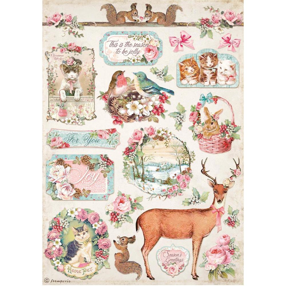 Stamperia Pink Christmas A4 Rice Paper Sheet: Deer (DFSA4629)