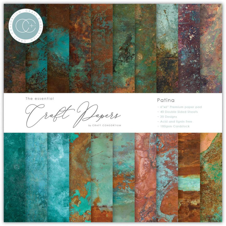 Craft Consortium 6"x6" Double Sided Paper Pad: Patina, 40/pkg (CPAD017B)