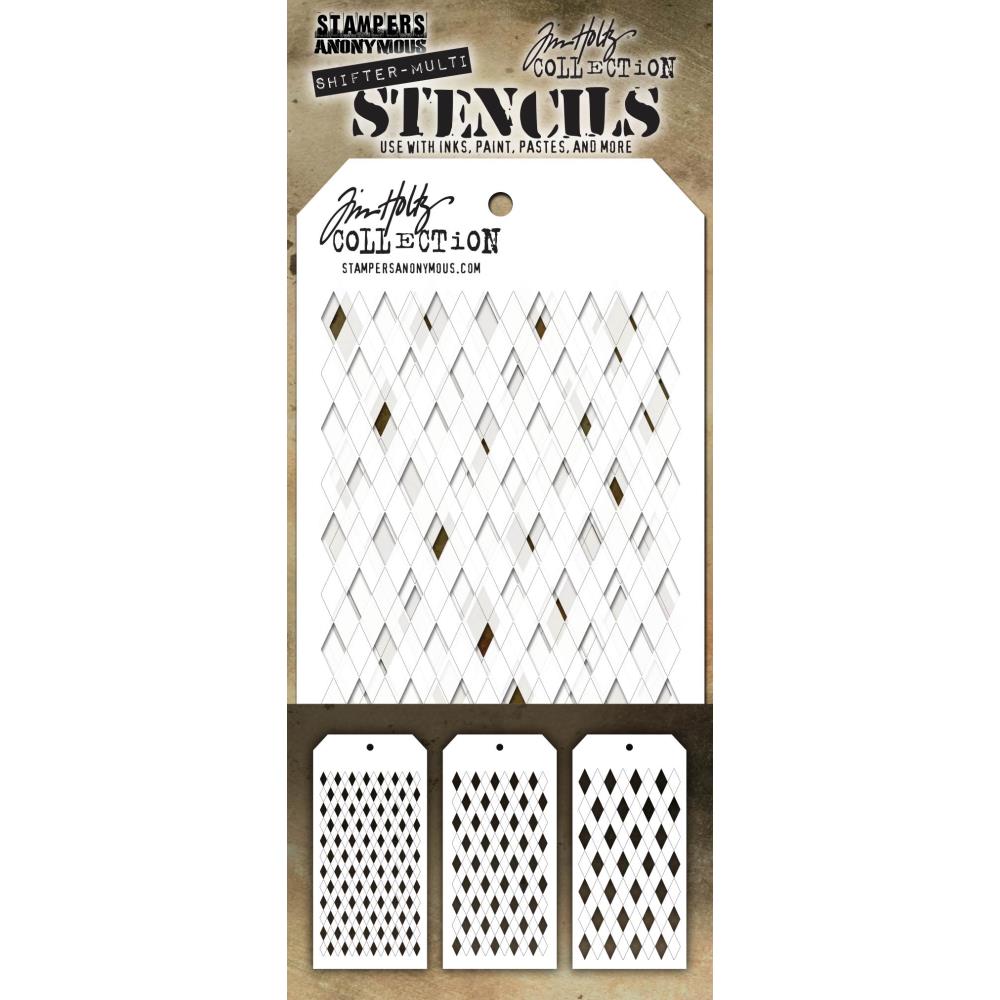 Tim Holtz Layering Stencil Set: Harlequin, 3/pkg, by Stampers Anonymous (THSM02)