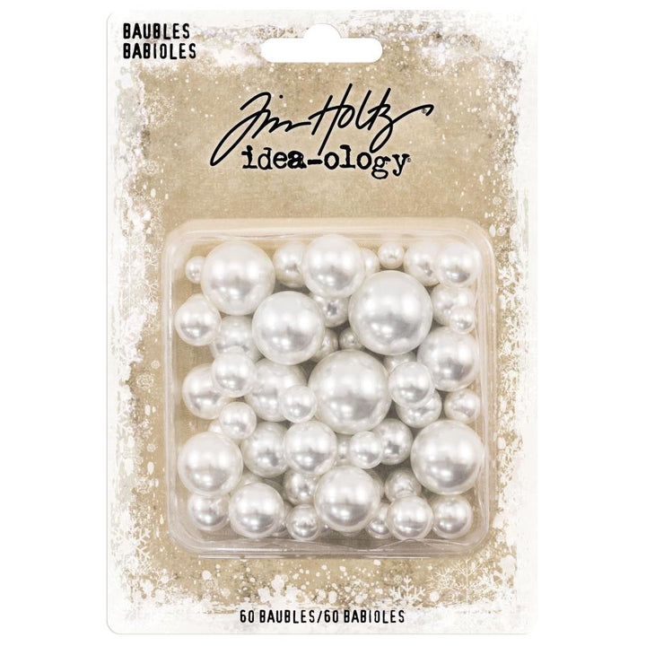 Tim Holtz Idea-ology .313" To .75" Pearl Baubles: Undrilled Cream Pearls, 60/Pkg (TH94099)