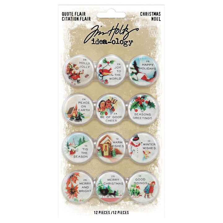 Tim Holtz Idea-ology Christmas Quote Flair Buttons, 12/Pkg (TH94196)