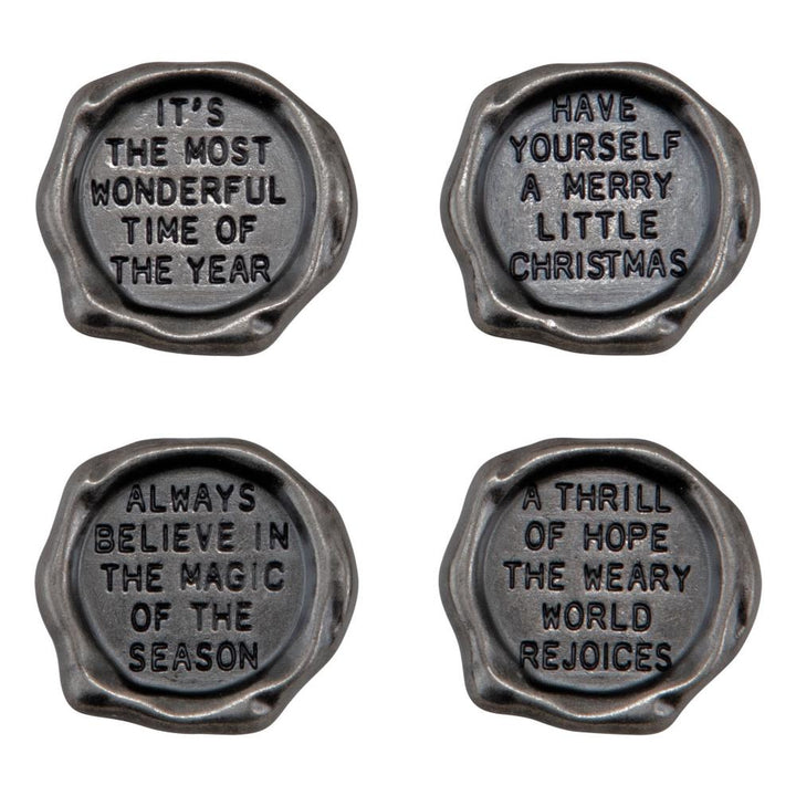 Tim Holtz Idea-ology Christmas Metal Quote Seals, 4/Pkg (TH94202)