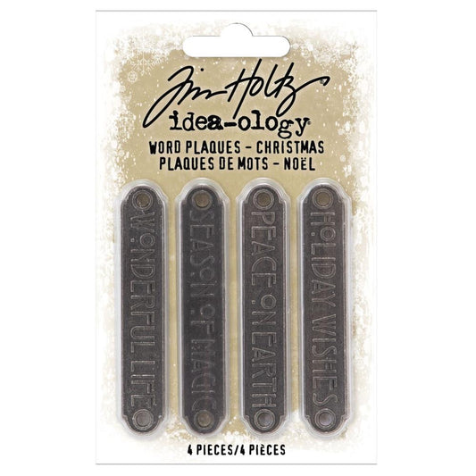 Tim Holtz Idea-ology Christmas Metal Word Plaques, 4/Pkg (TH94203)