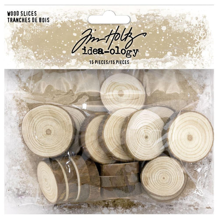 Tim Holtz Idea-ology Wood Slices: 1" To 1.25" Natural Raw Edge, 15/Pkg (TH94209)
