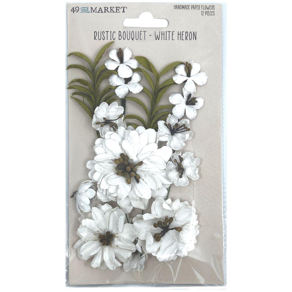 49 and Market Rustic Bouquet Paper Flowers: White Heron, 12/pkg (49RBQT34888)