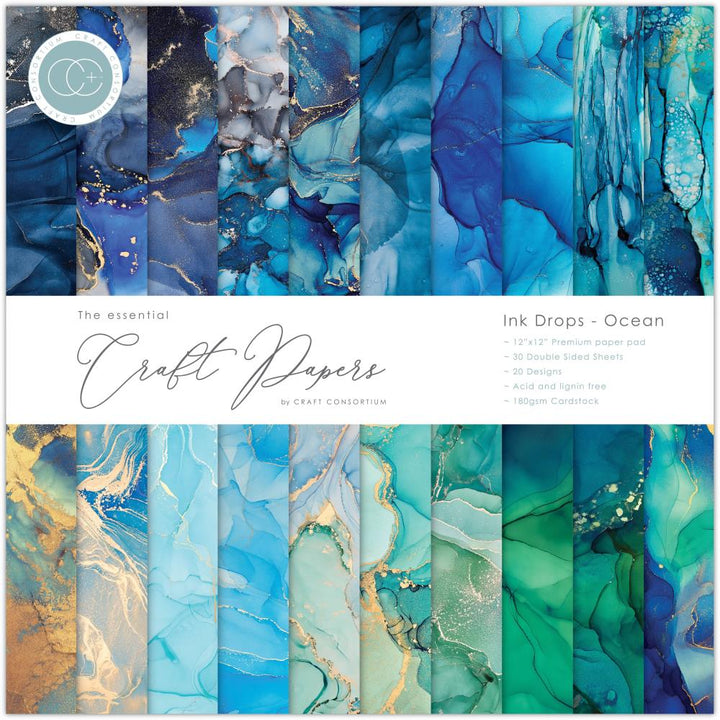 Craft Consortium Ink Drops Ocean 12"x12" Double Sided Paper Pad (CCPAD018)