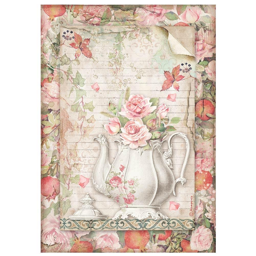Stamperia Casa Granada A4 Rice Paper Sheet: Teapot W/Flowers (DFSA4659)
