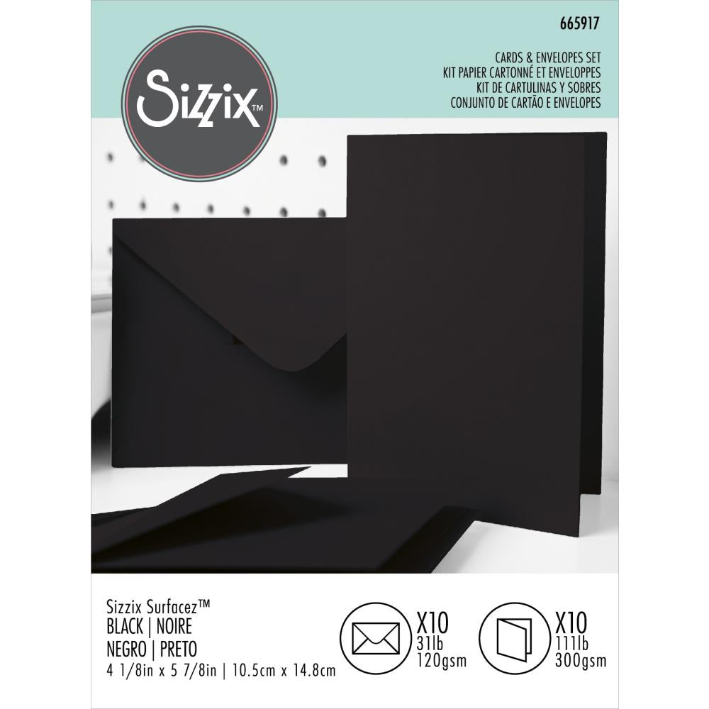 Sizzix Surfacez A6 Card & Envelope Pack: Black, 10/Pkg (665917)