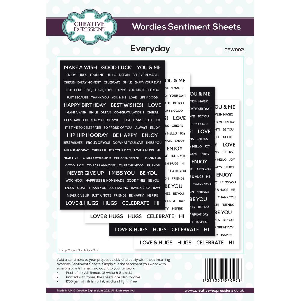 Creative Expressions 6"x8" Wordies Sentiment Sheets: Everyday (CEW002)