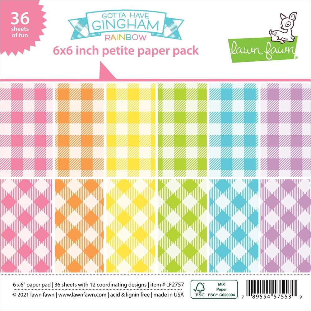 Lawn Fawn 6"x6" Single-Sided Petite Paper Pack: Gotta Have Gingham Rainbow, 36/Pkg (LF2757)