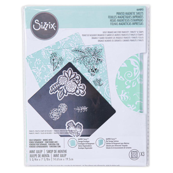 Sizzix 6.75"x5.75" Printed Magnetic Sheets: Mint Julep, 3/pkg (664893)