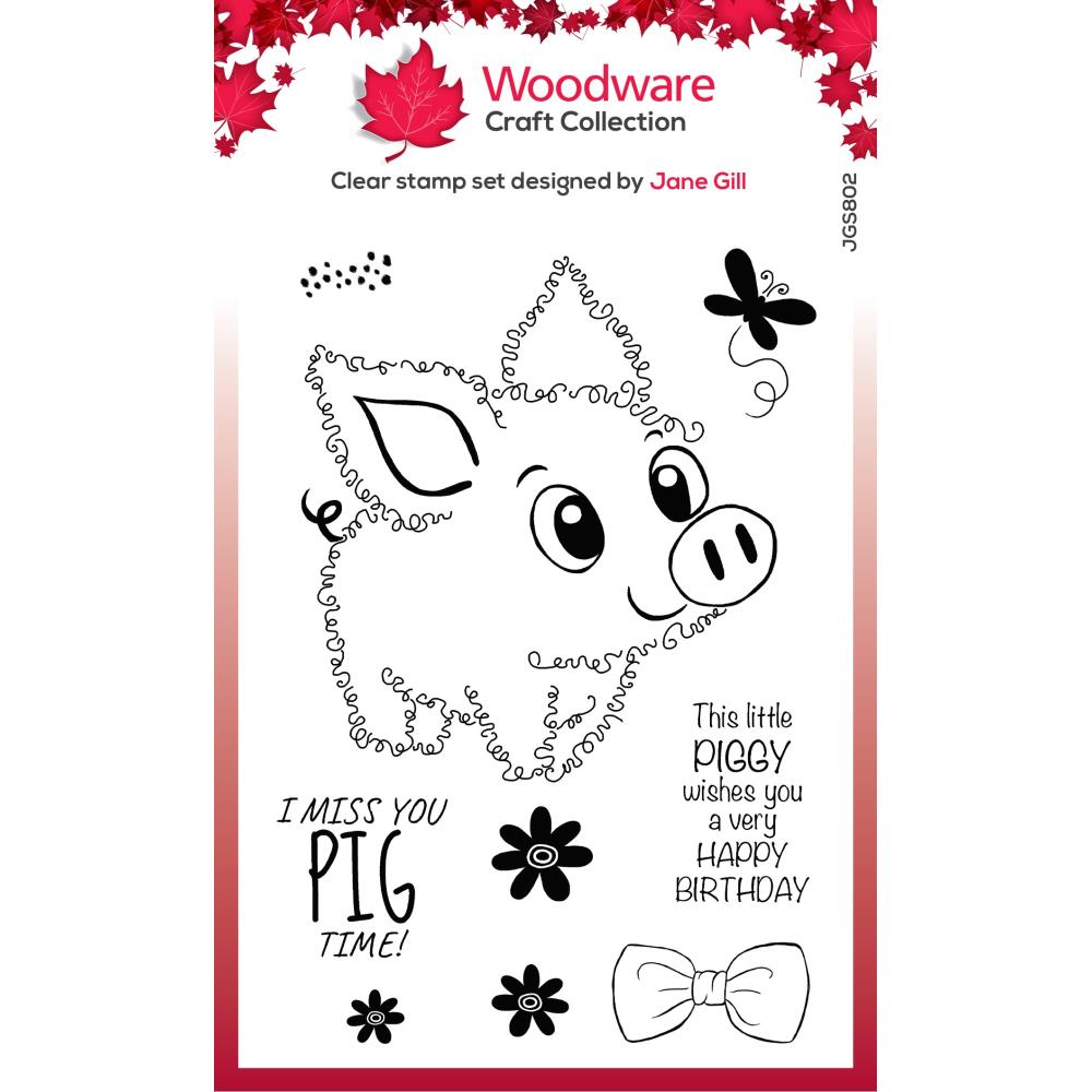 Woodware 4"x6" Clear Stamp: Fuzzie Friends, Pablo The Pig (JGS802)