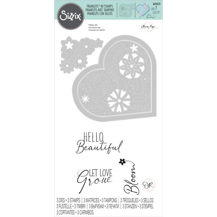 Sizzix Framelits Die and Stamp Set: Blooming Heart, by Olivia Rose (665652)