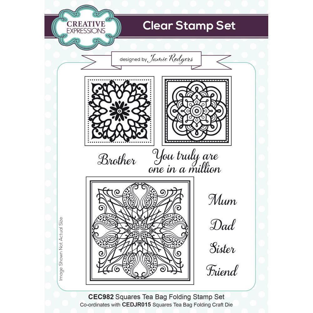 Creative Expressions Tea Bag Folding 6"x8" Clear Stamps: Square (CEC982)
