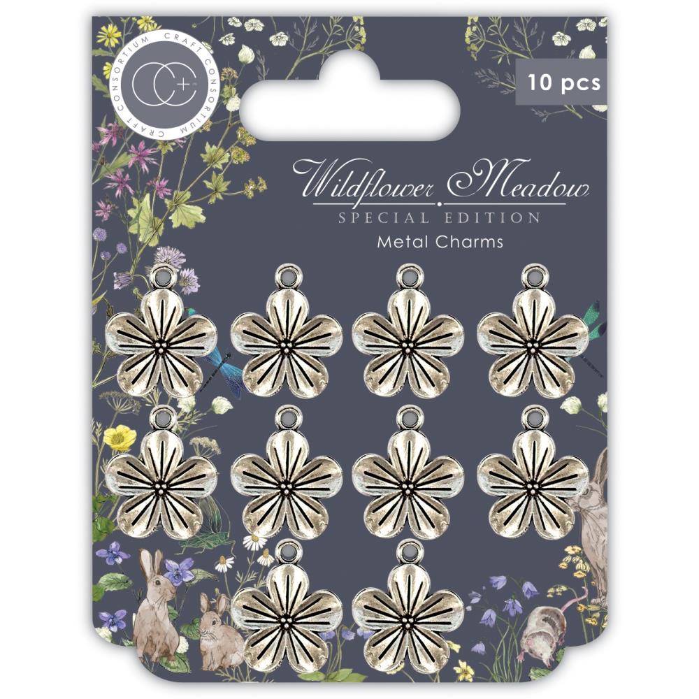 Craft Consortium Wildflower Meadow Metal Charms: Silver Flowers (CCMCHR32)