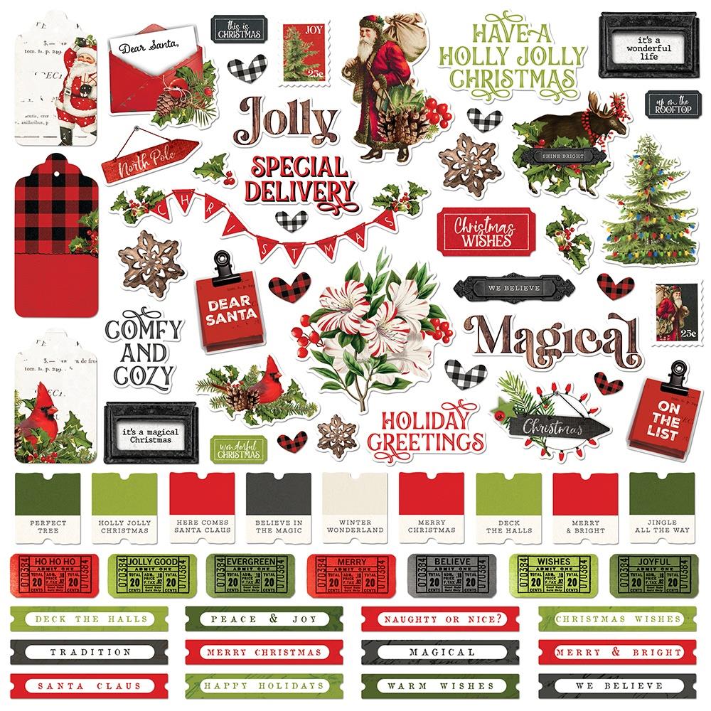 Simple Stories Vintage Christmas Lodge 12"x12" Cardstock Stickers (SVCL8401)