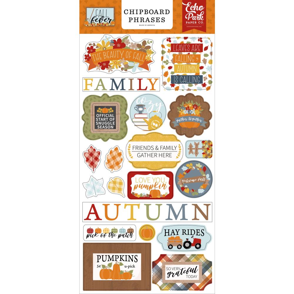 Echo Park Fall Fever 6"x12" Chipboard Cut Outs: Phrases (AF285022)