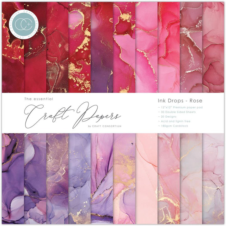Craft Consortium Ink Drops 12"x12" Double Sided Paper Pad: Rose (CCPAD022)