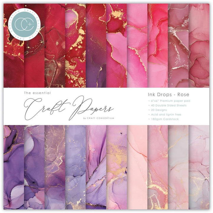 Craft Consortium Ink Drops 6"x6" Double Sided Paper Pad: Rose (CPAD022B)