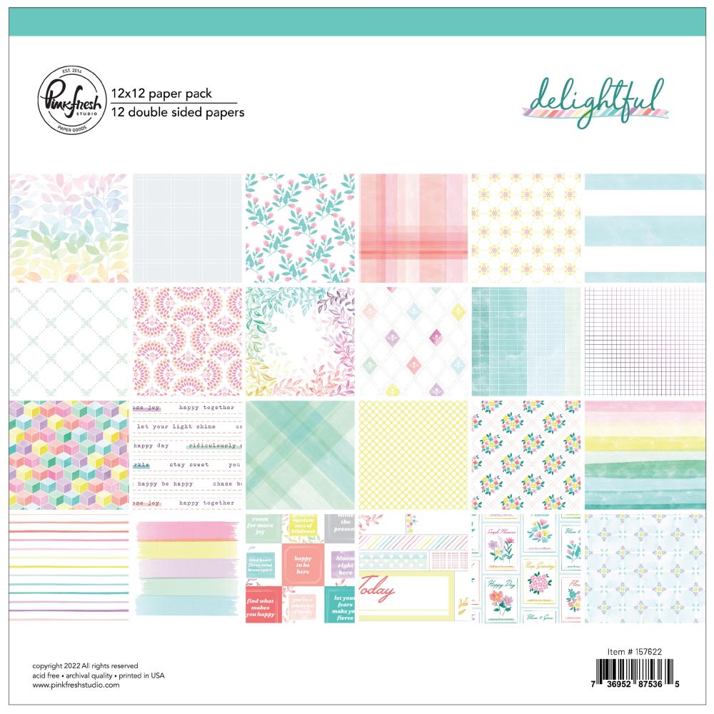 Pinkfresh Studio Delightful 12"x12" Double Sided Paper Pack (PFDE7622)
