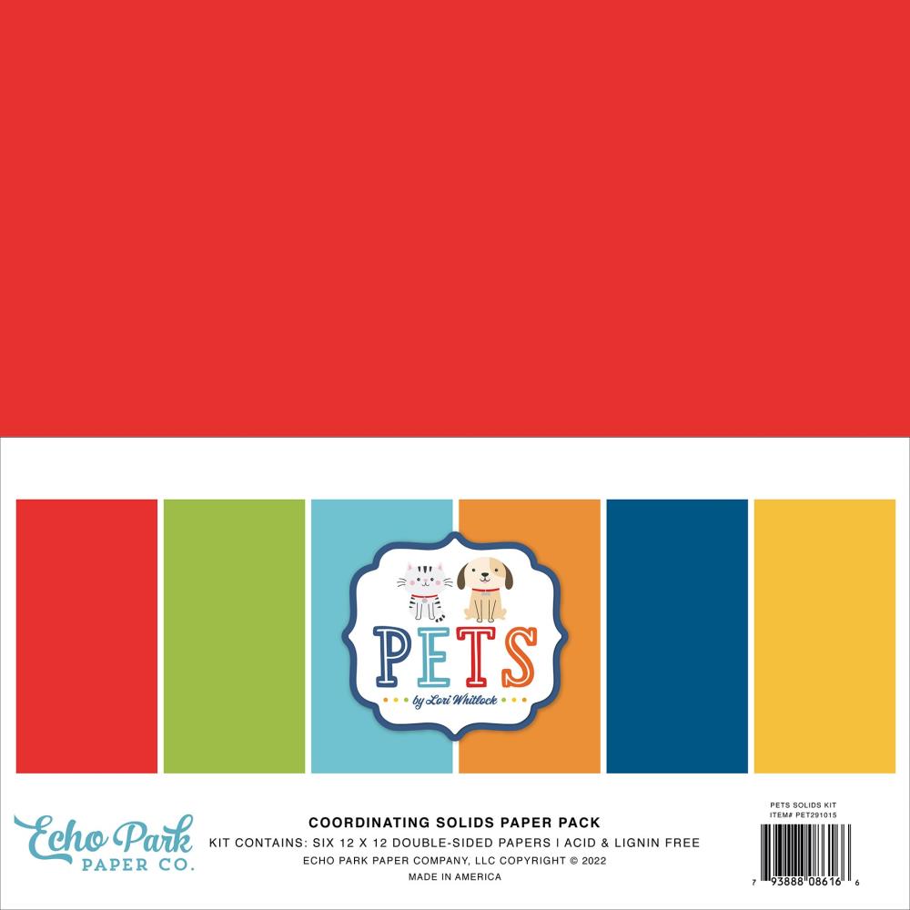 Echo Park Pets 12"x12" Double Sided Solid Paper Pack (ET293015)