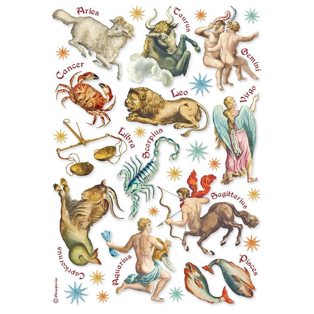 Stamperia Cosmos Infinity A4 Rice Paper Sheet: Astrological Signs (DFSA4732)