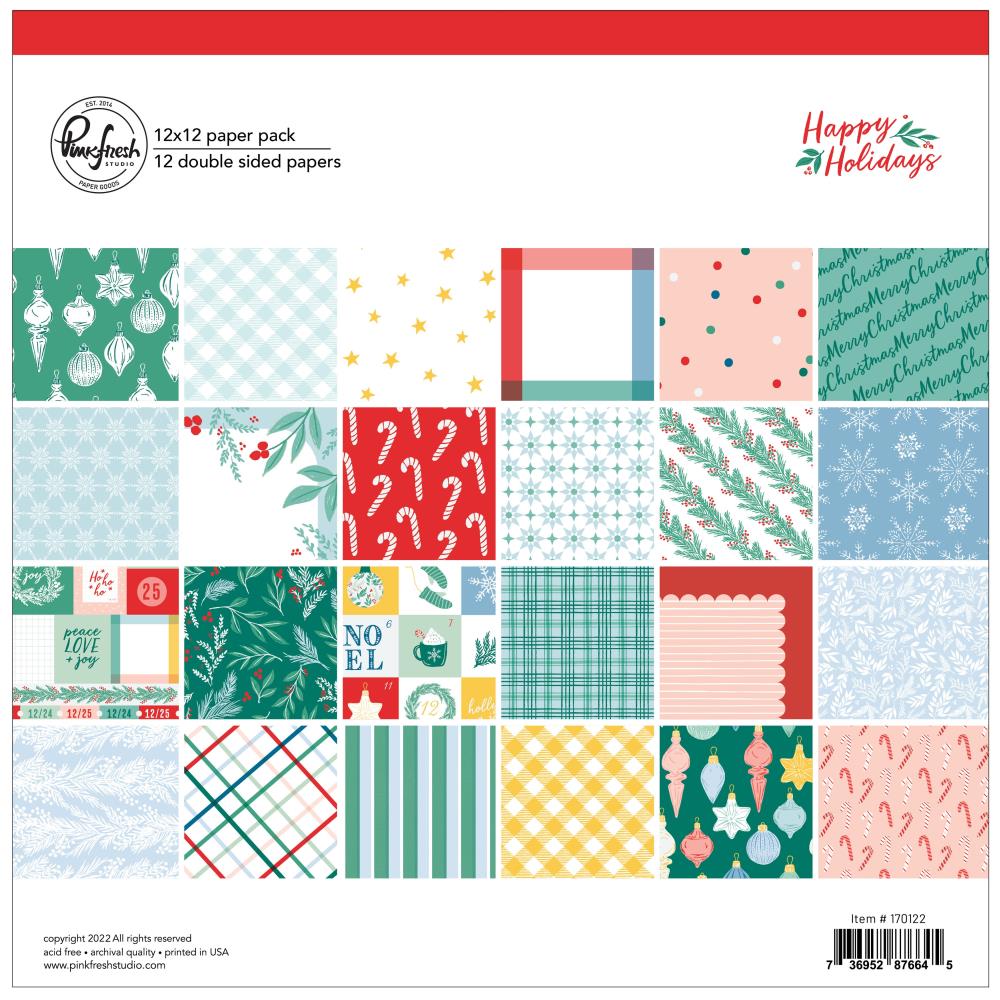 Pinkfresh Studio Happy Holidays 12"x12" Double Sided Paper Pack (PFHP0122)