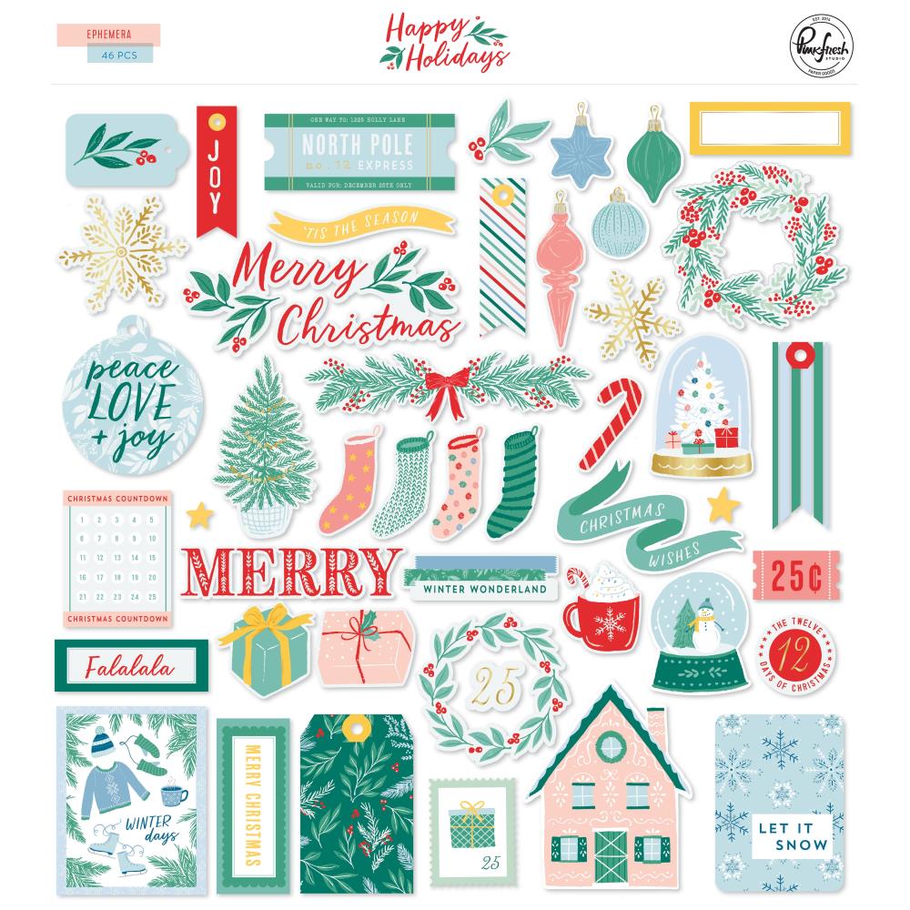 Pinkfresh Studio Happy Holidays Cardstock Ephemera Die Cuts (PFHP1522)