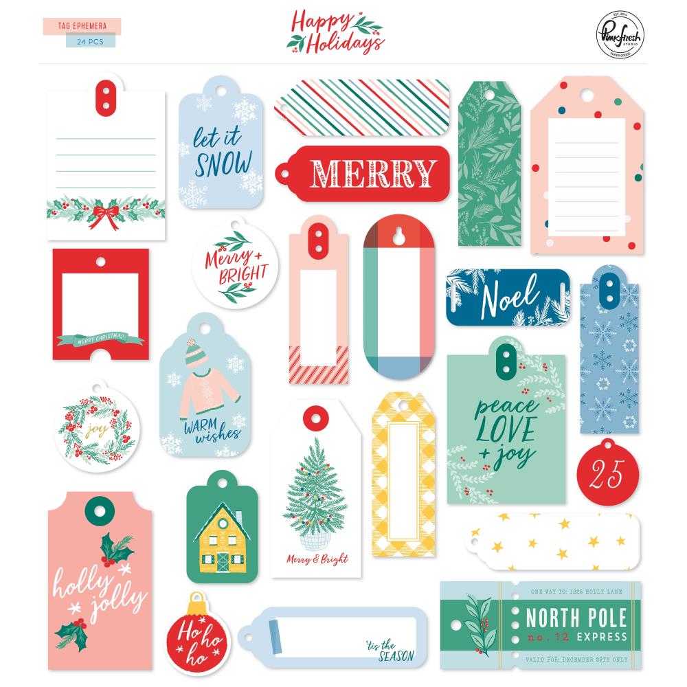 Pinkfresh Studio Happy Holidays Ephemera Cardstock Die Cuts: Tags (PFHP1822)