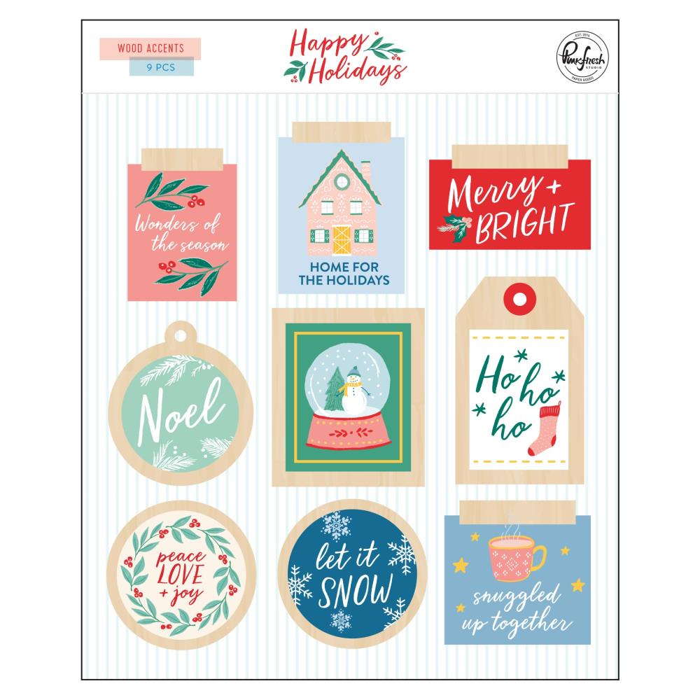 Pinkfresh Studio Happy Holidays Wood Accent Stickers (PFHP2122)
