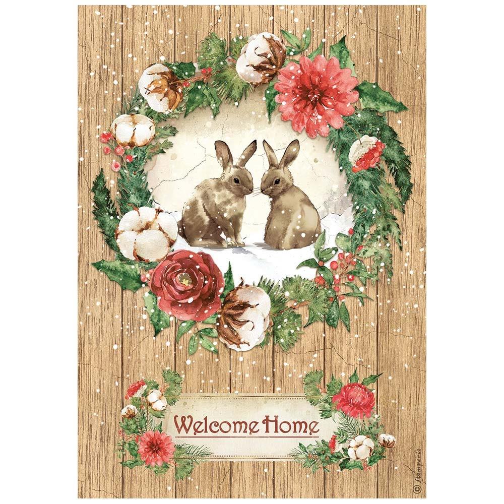 Stamperia Home For The Holidays A4 Rice Paper Sheet: Welcome Home (DFSA4705)