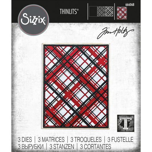 Tim Holtz Thinlits Dies: Layered Plaid, by Sizzix, 3/Pkg (666068)