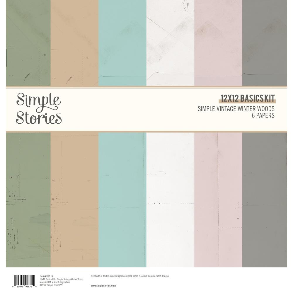Simple Stories Vintage Winter Woods 12"x12" Basics Double Sided Paper Pack (SVWW9115)